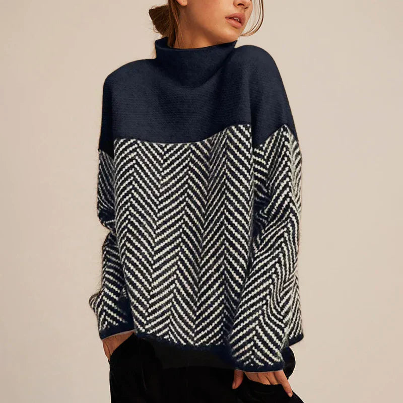Seraphine – Women’S Turtleneck Sweater with Herringbone Pattern