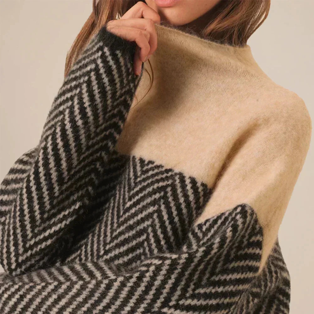 Seraphine – Women’S Turtleneck Sweater with Herringbone Pattern