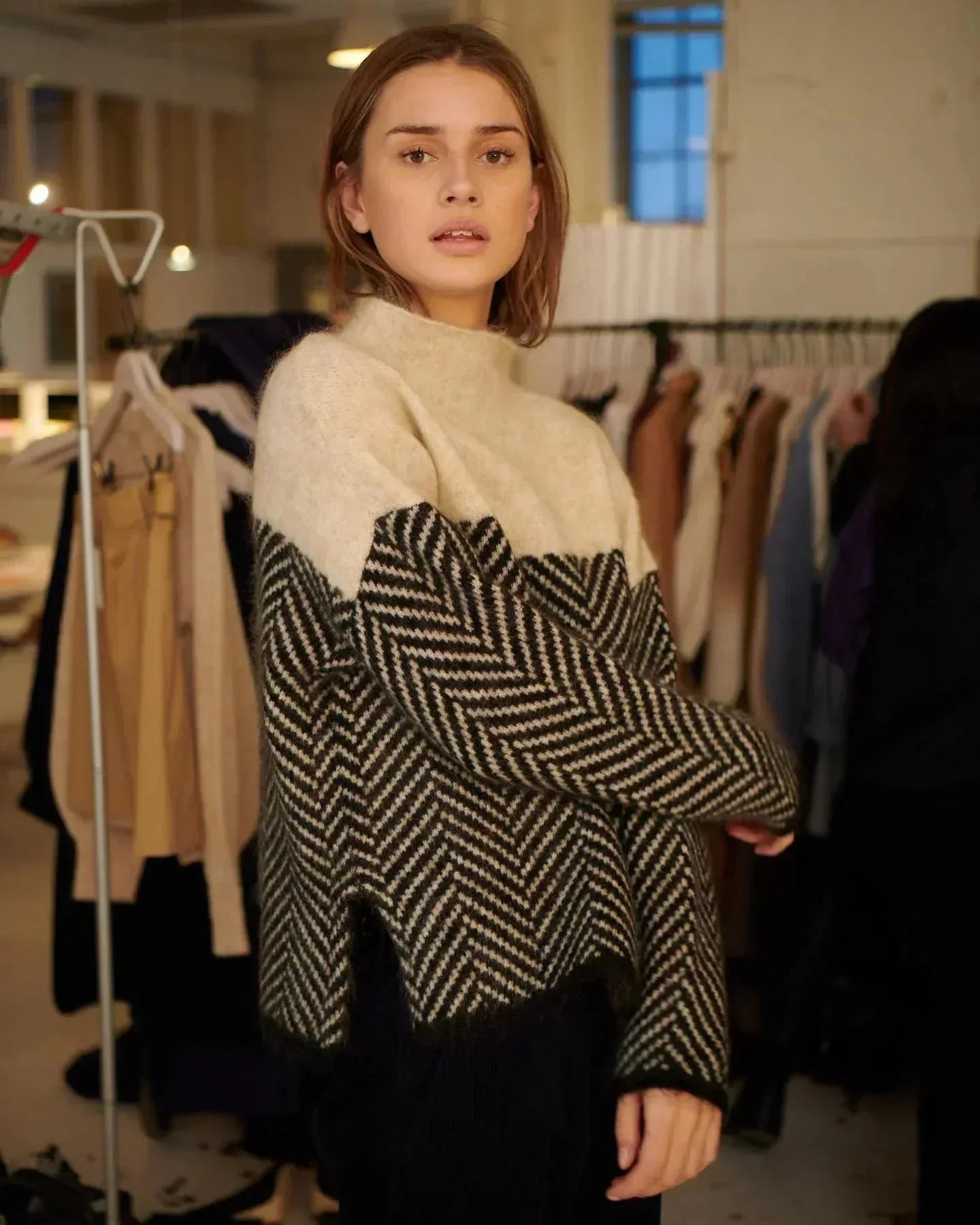 Seraphine – Women’S Turtleneck Sweater with Herringbone Pattern