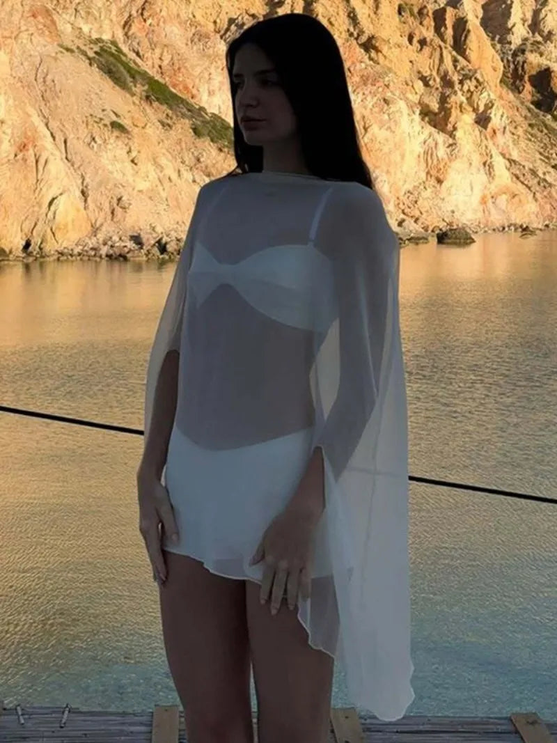 Women’s Sheer Chiffon Blouse – Elegant Long Sleeve Top