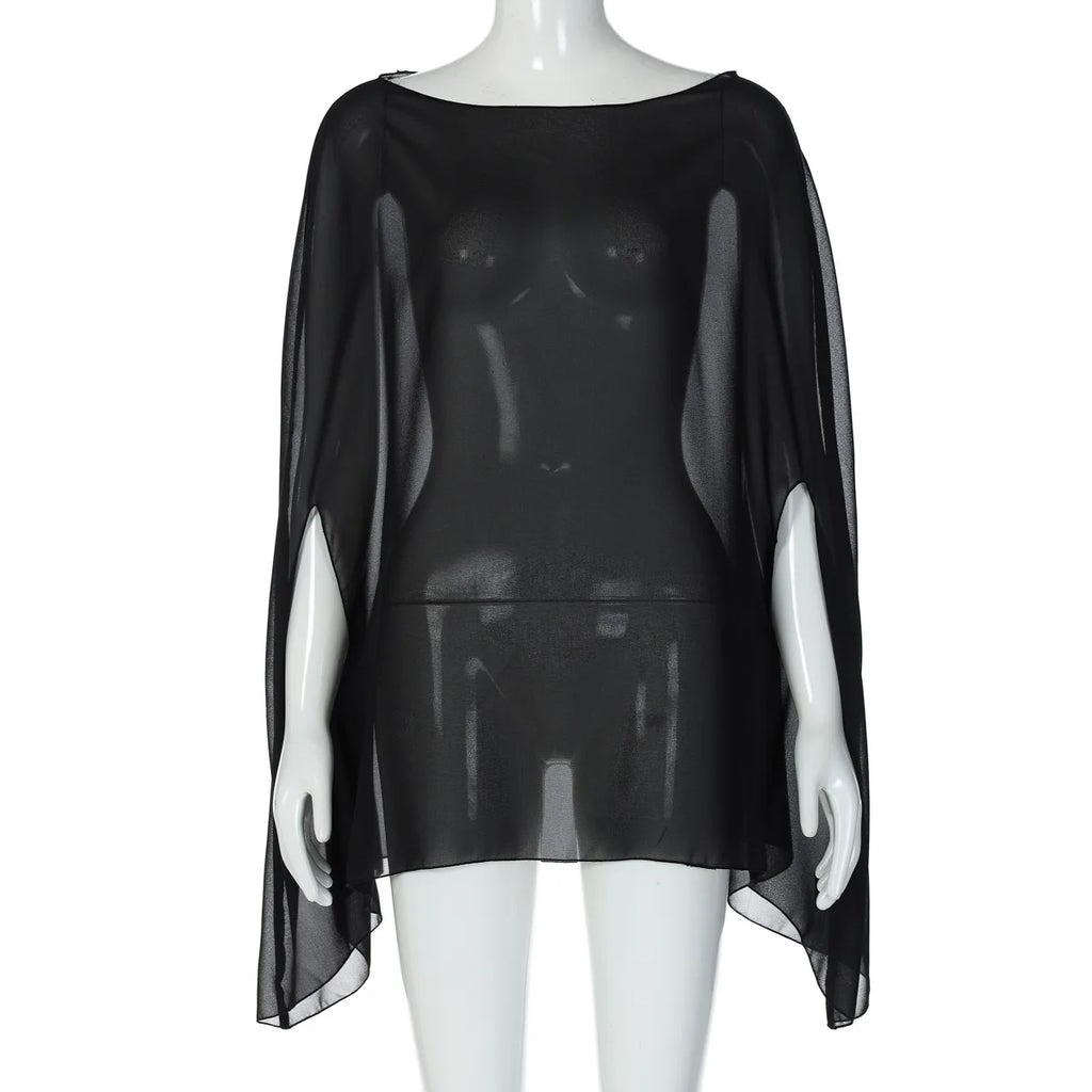 Women’s Sheer Chiffon Blouse – Elegant Long Sleeve Top