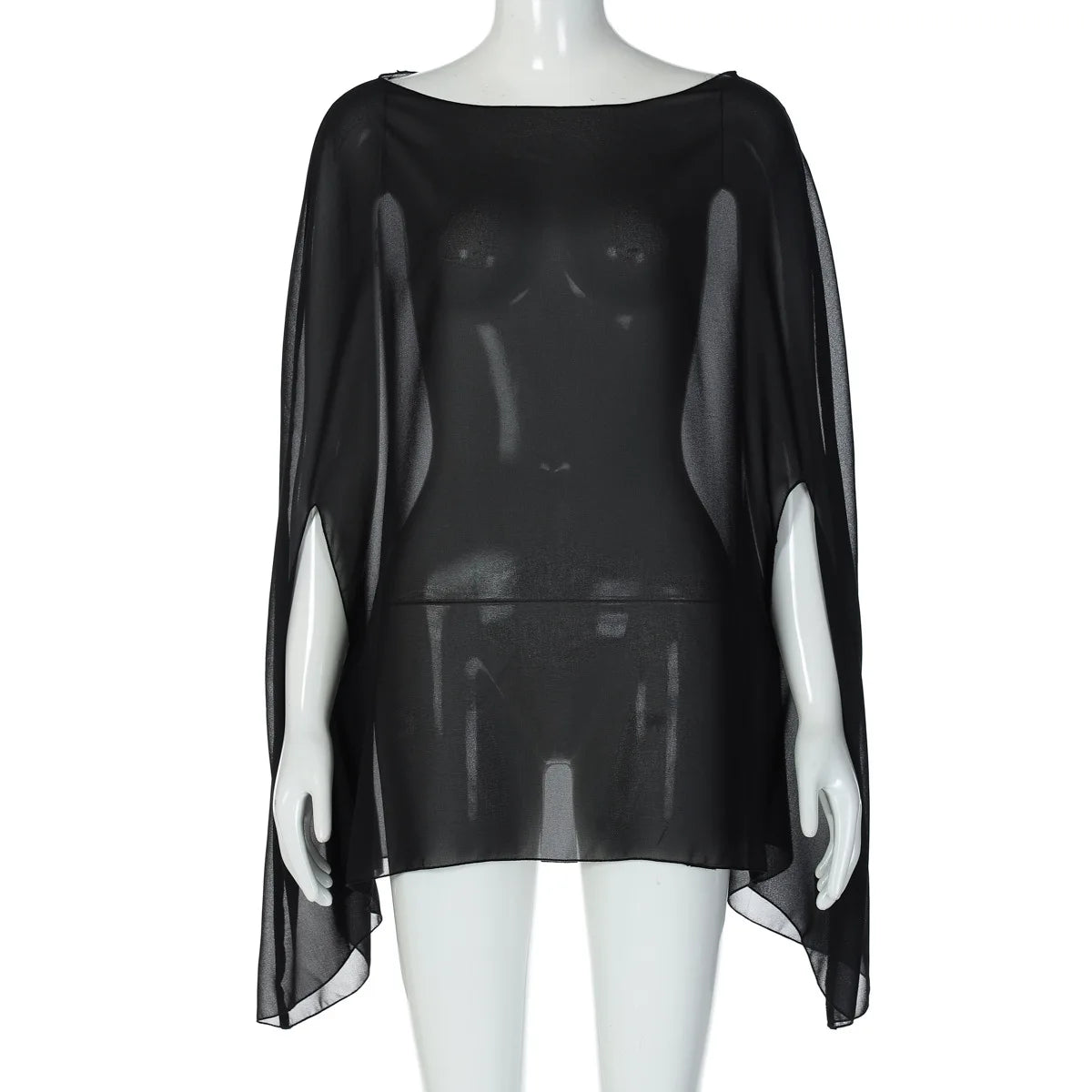 Women’s Sheer Chiffon Blouse – Elegant Long Sleeve Top