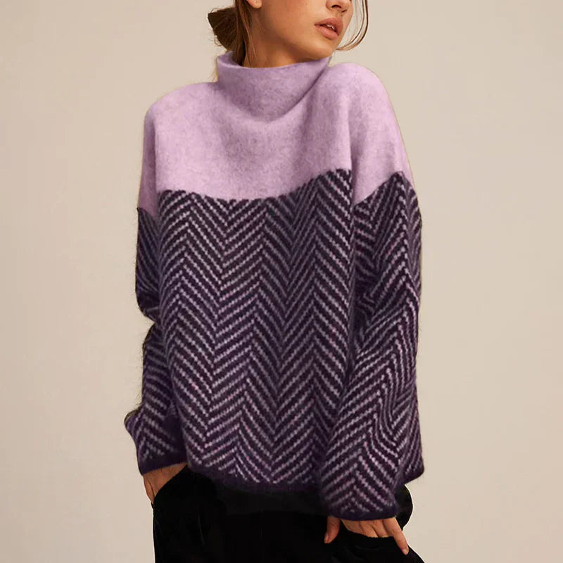 Seraphine – Women’S Turtleneck Sweater with Herringbone Pattern